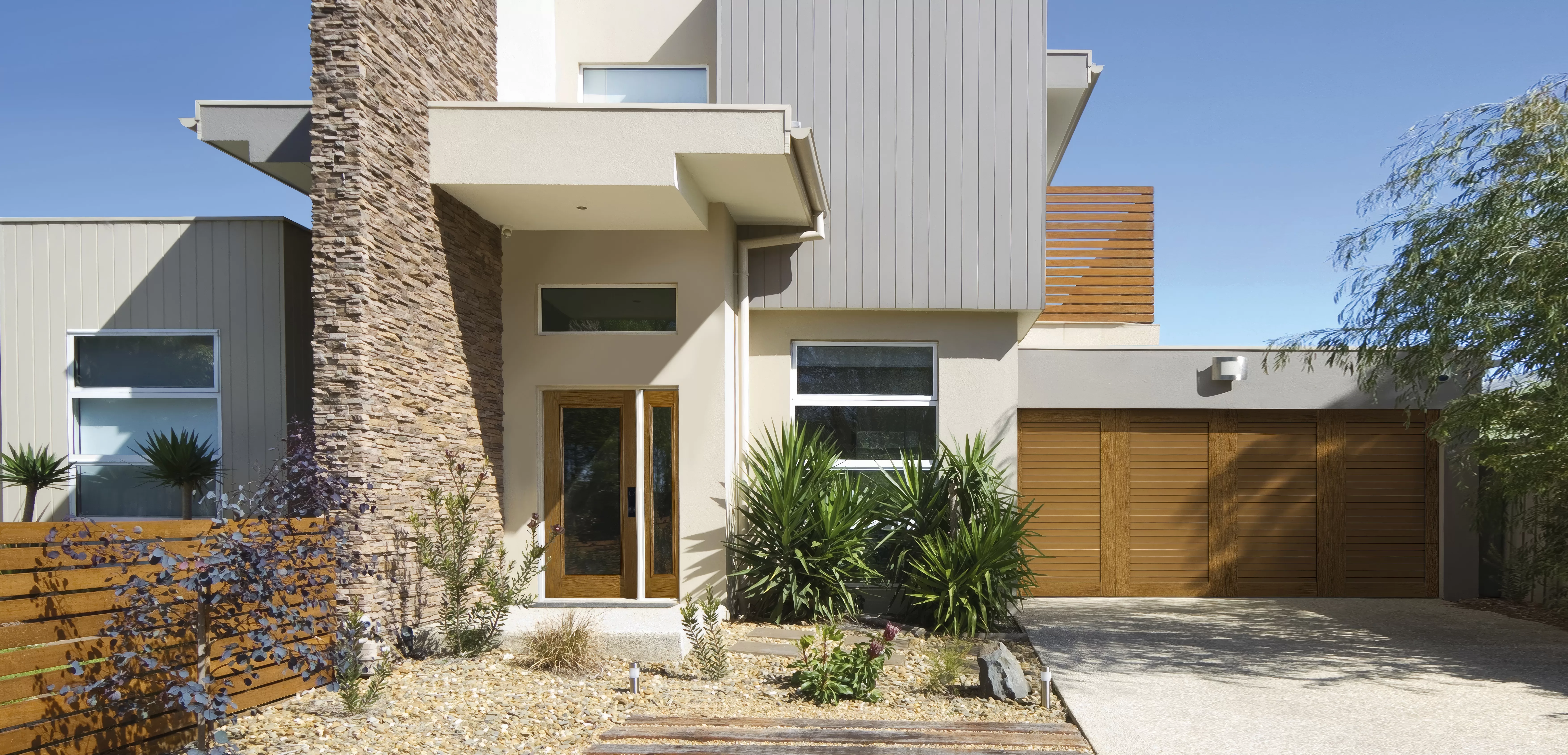 Facade of a contemporary townhouse home