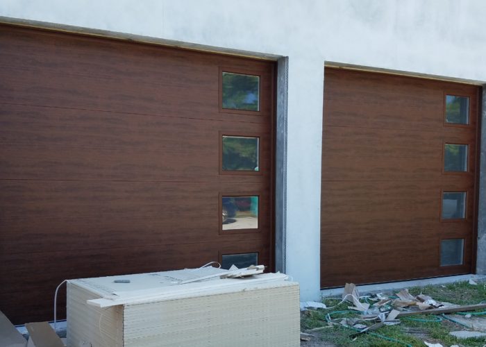 Clopay side glass short walnut finish